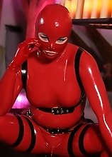 Bianka in red hot latex cat suit all kinky and horny and all ready to fuck some dicks dry